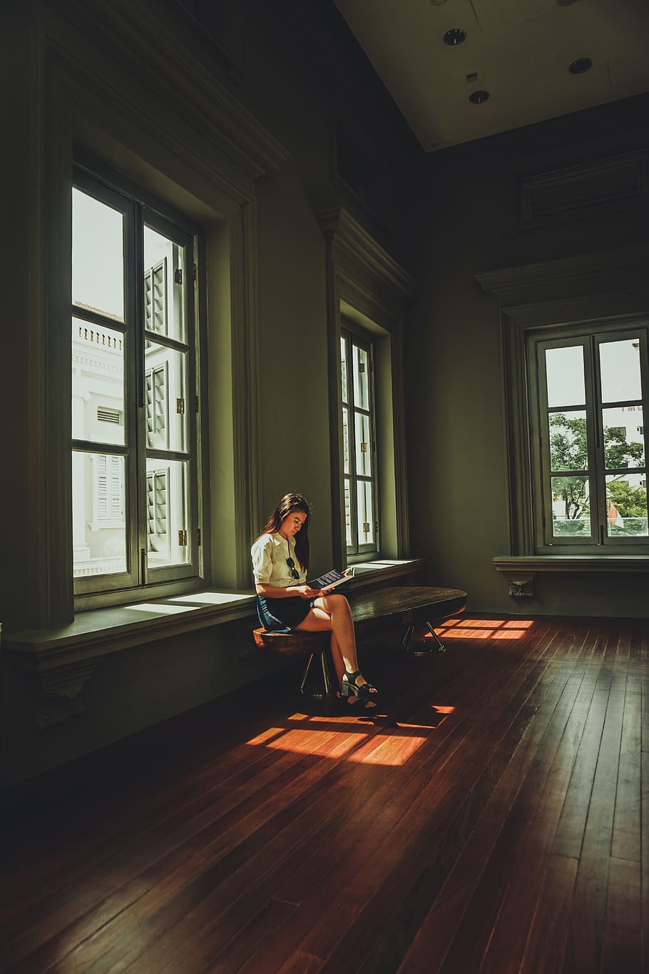 Woman Sitting on Chair Reading Book, daylight, design, floor HD wallpaper