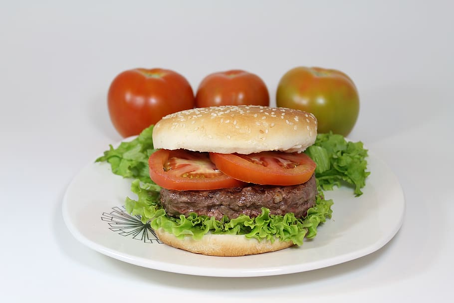 burger, meat, food, bread, lettuce, food and drink, vegetable HD wallpaper
