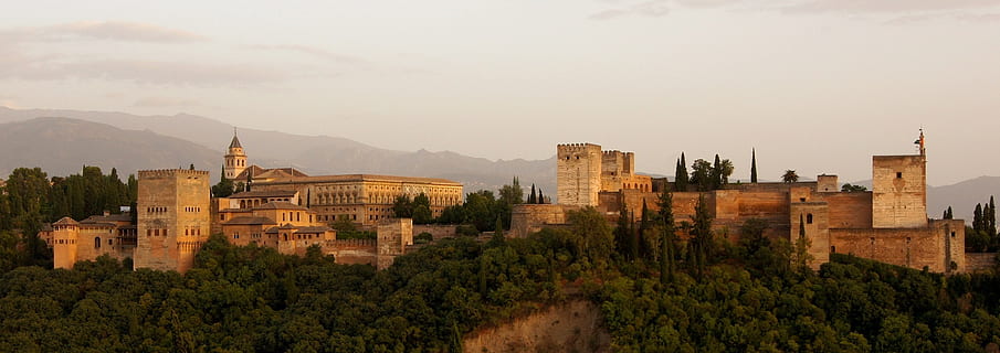 alhambra, panorama, sunset, evening, landscape, castle, granada HD wallpaper