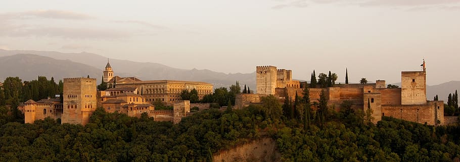 alhambra, panorama, sunset, evening, landscape, castle, granada HD wallpaper