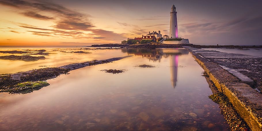 Golden Hour Photography, dawn, dusk, lighthouse, ocean, outdoors HD wallpaper