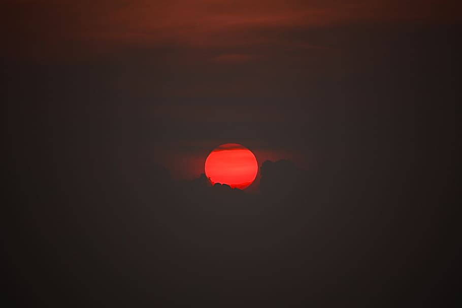full moon, red, sky, beauty in nature, sunset, no people, space HD wallpaper