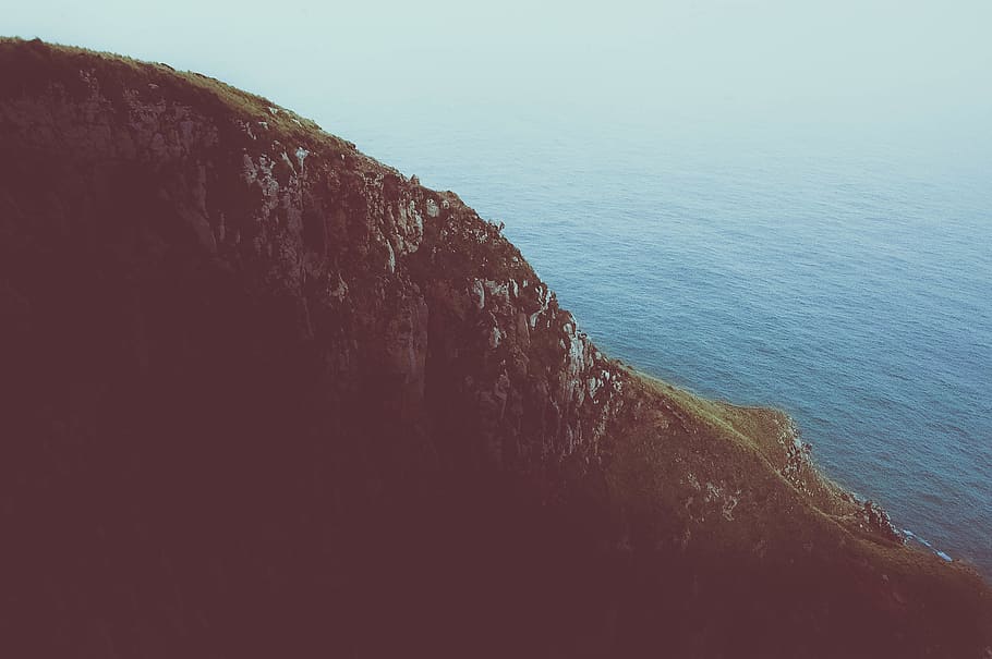 sea, beach, mountain, rocks, formation, blue, green, coast HD wallpaper