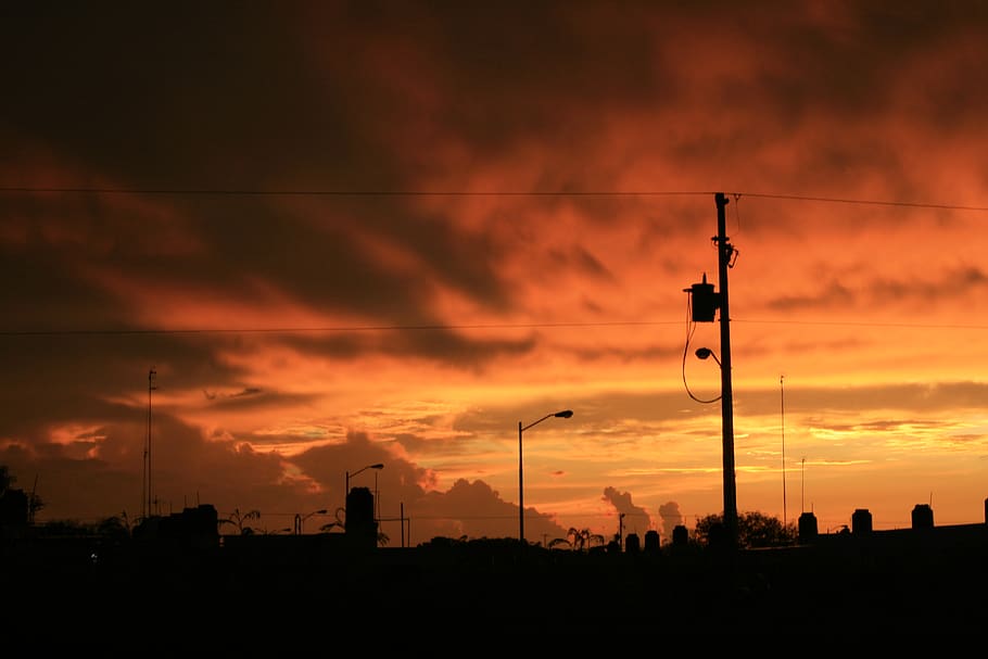 lanscape, sunset, sky, cloud - sky, silhouette, orange color HD wallpaper