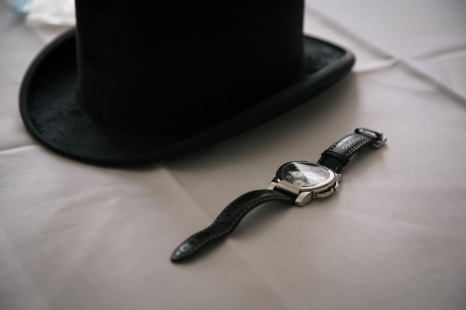 wedding, groom, hat, clock, time, elegance, clock face, nostalgia HD wallpaper