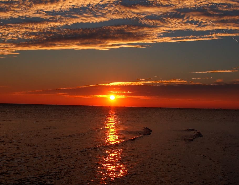 sunset, sky, mood, dusk, clouds, romantic, evening, orange HD wallpaper