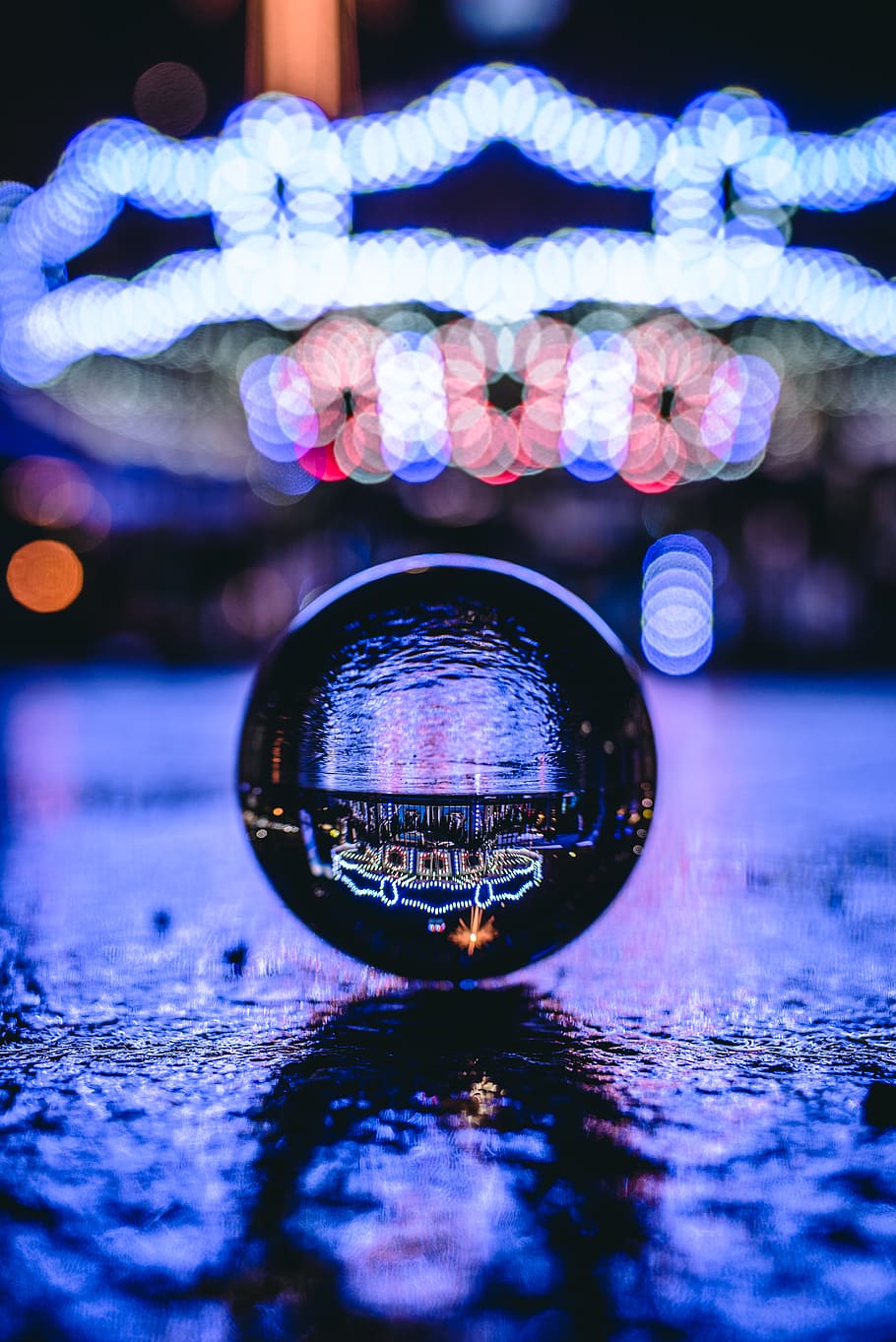 glass ball on ground, reflection, sphere, nature, close-up, glass - material HD wallpaper