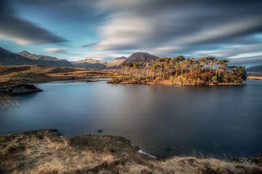 island with trees, water, mountain, beauty in nature, scenics - nature HD wallpaper