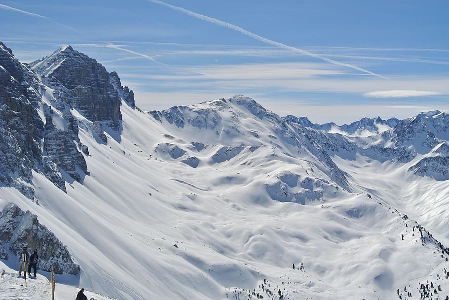 alpine, mountains, ski, snowboard, landscape, nature, sky, austria HD wallpaper