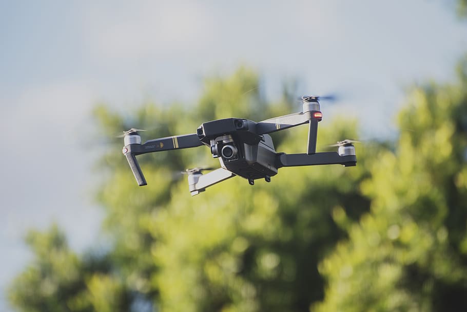quadcopter drone on flight, aircraft, helicopter, transportation HD wallpaper