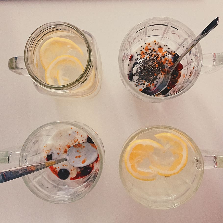 water, lemon, yogurt, pudding, chia seeds, breakfast, kitchen HD wallpaper