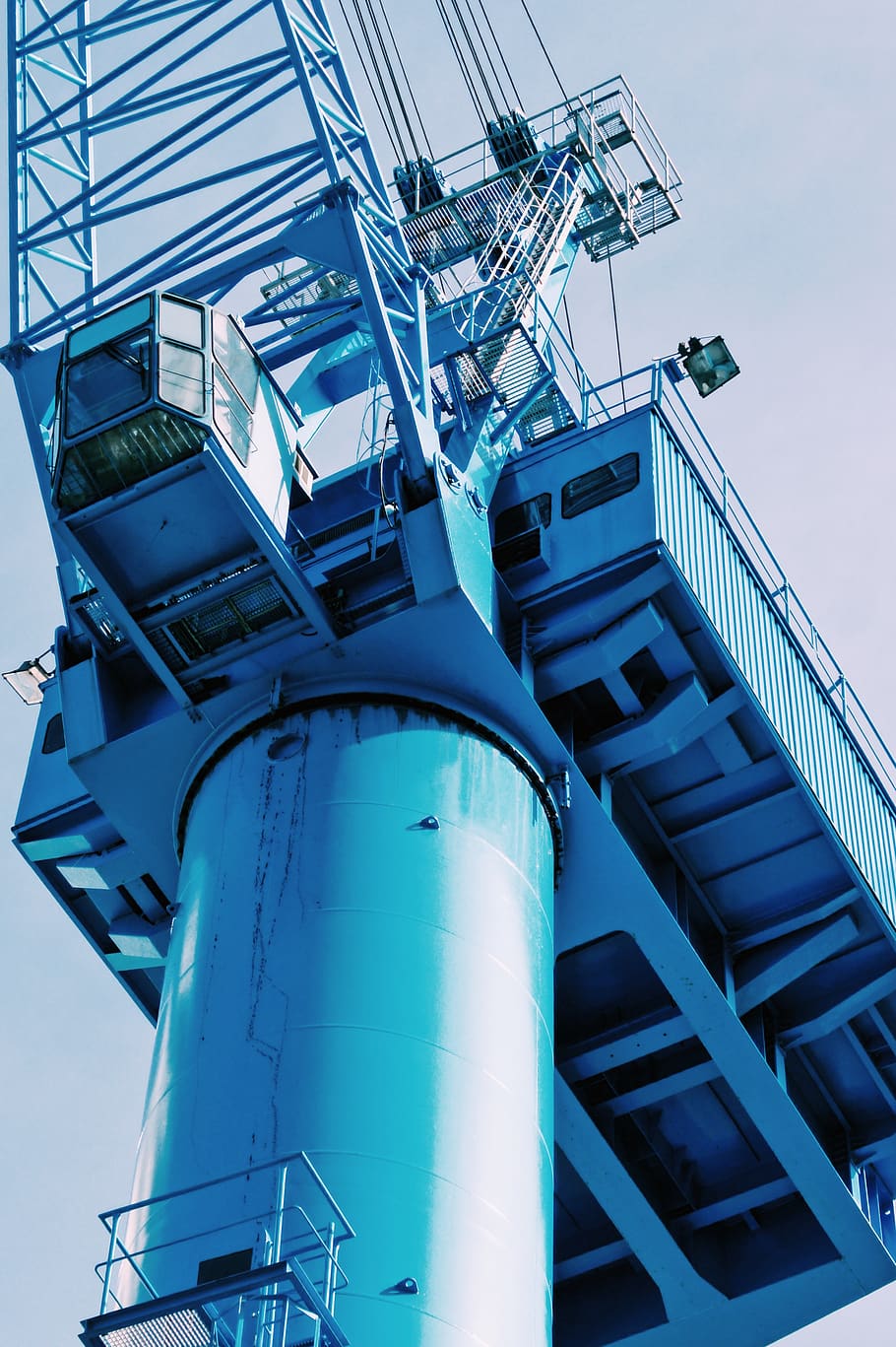blue crane during daytime, industry, low angle view, sky, nature HD wallpaper