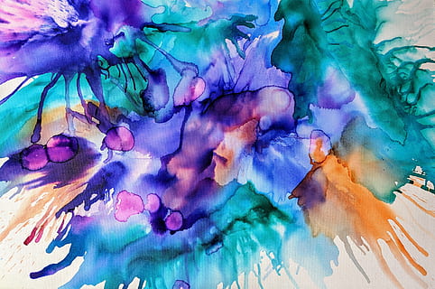 Purple and Teal Splash Painting, abstract expressionism, art HD wallpaper