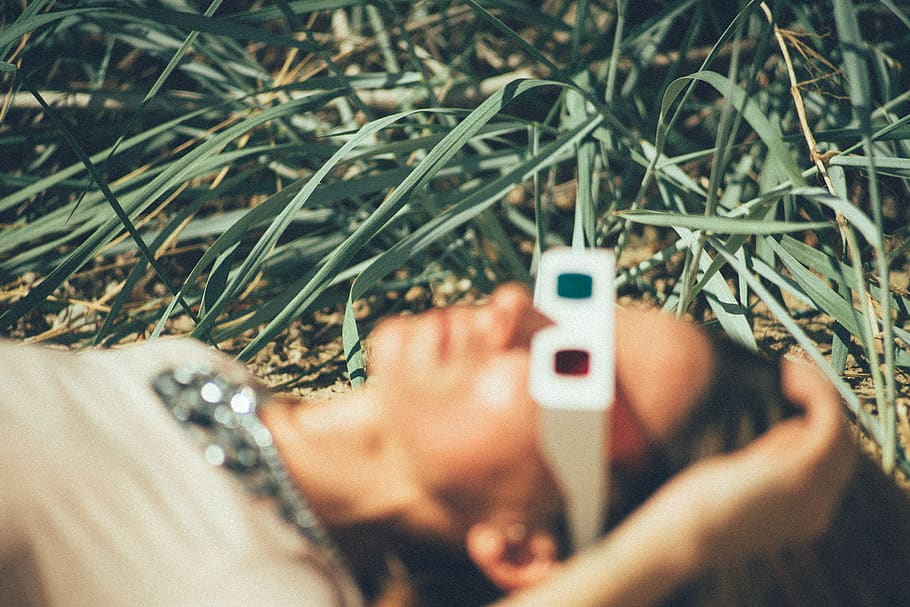 person using 3D glasses lying on grass, electronics, human, hand HD wallpaper