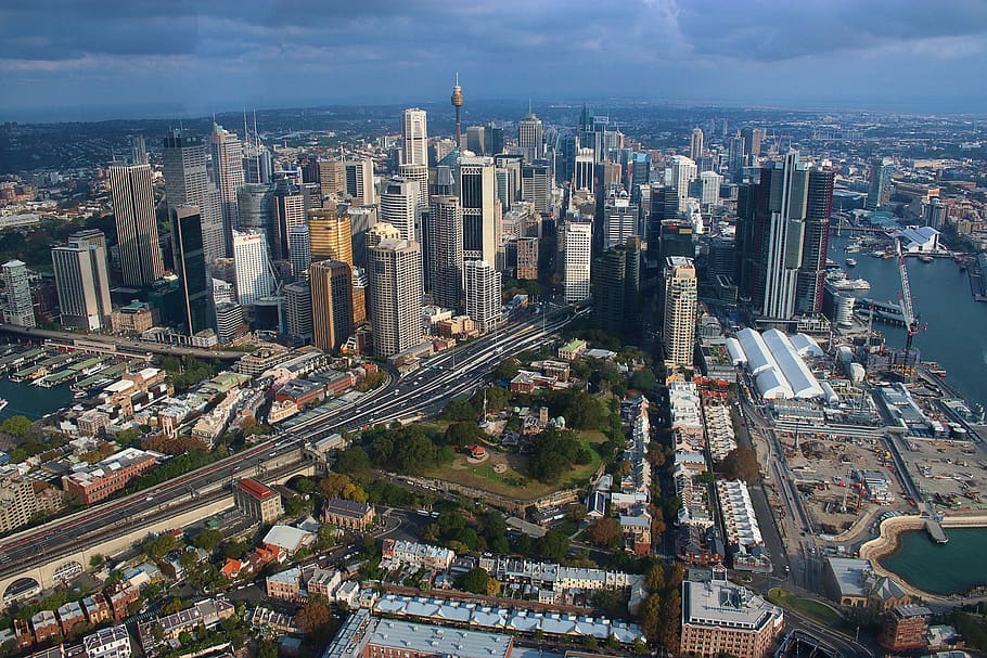 sydney, australia, aerial view, heliotrope ride, sydney tower, HD wallpaper