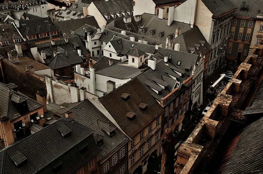 village houses in aerial view photography, rooftop, building HD wallpaper