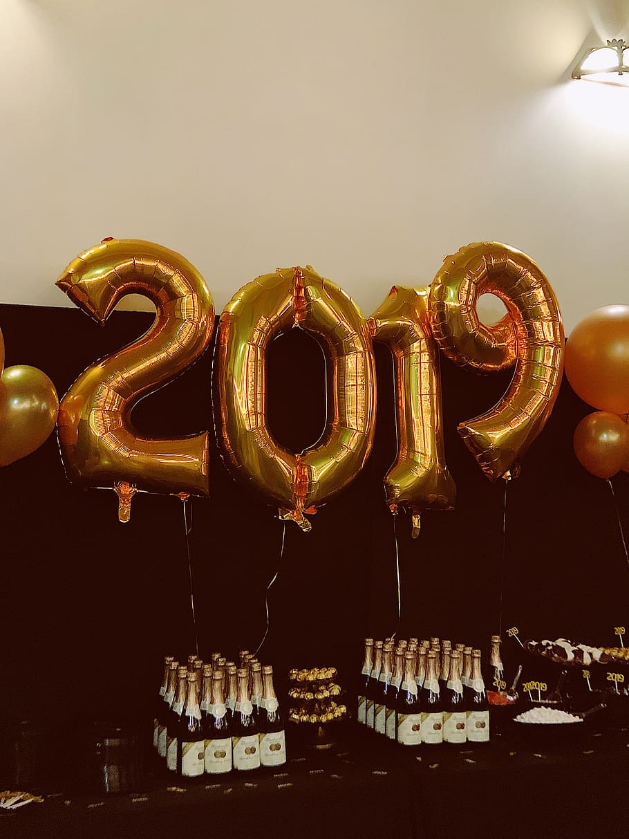 new year, 2019, indoors, no people, balloon, still life, arts culture and entertainment HD wallpaper