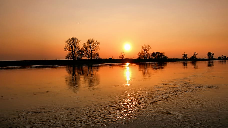 sunset, landscape, river, elbe, rapids, mood, sky, evening HD wallpaper