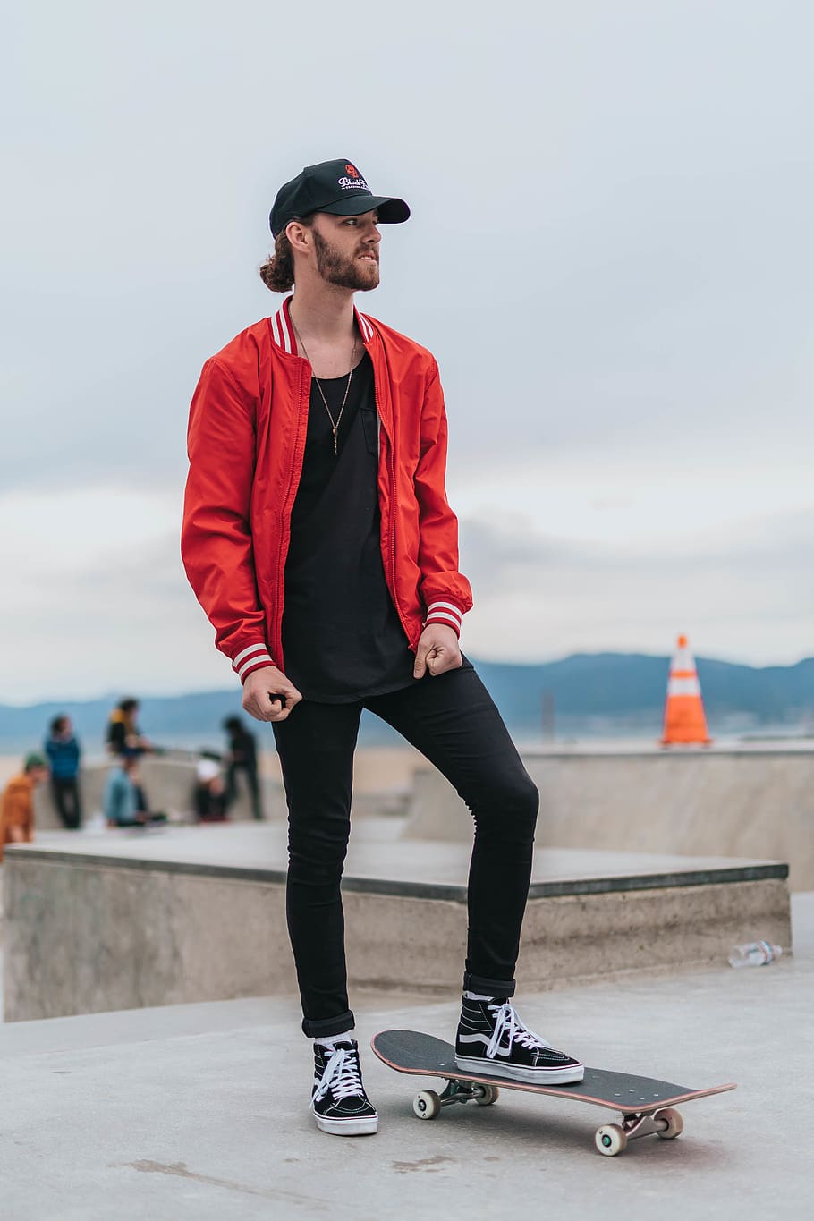 man wearing red jacket, one person, real people, lifestyles, full length HD wallpaper