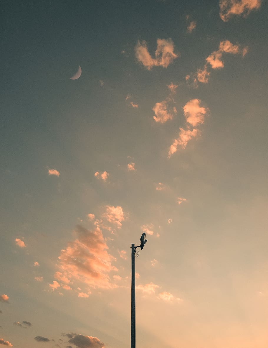 sky, moon, sunset, lights, beautiful, cloud - sky, street light HD wallpaper