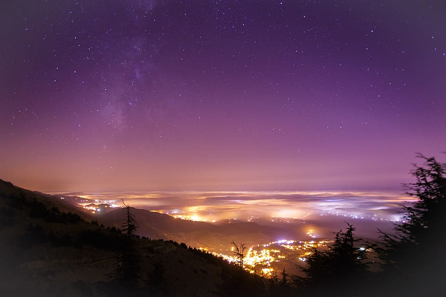aerial view of city lights during night time, lebanon, mount lebanon governorate, HD wallpaper