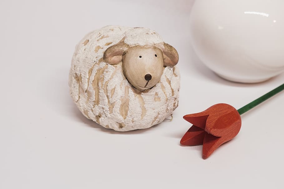 lamb, easter, flower, white, easter greeting, indoors, still life HD wallpaper