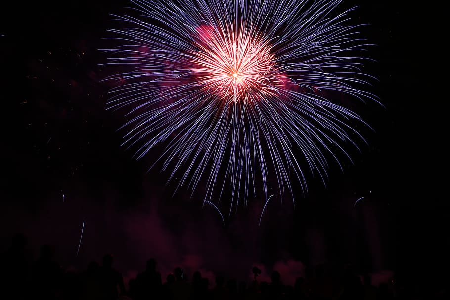 blue fireworks, nature, outdoors, night, person, human, bright HD wallpaper