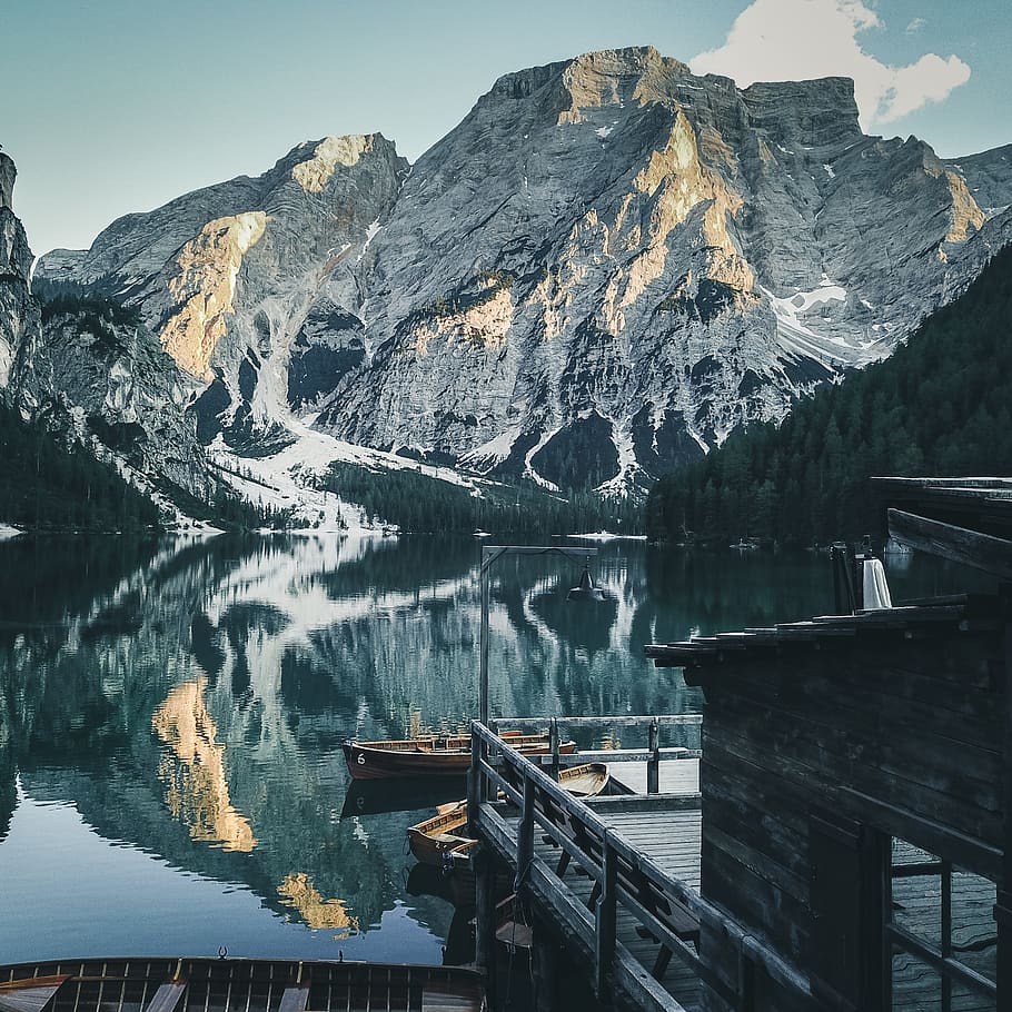 pragser wildsee lake in Italy, water, mountain, scenics - nature