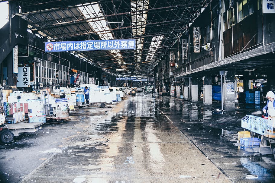 boxes and carts inside open building, person, human, warehouse HD wallpaper