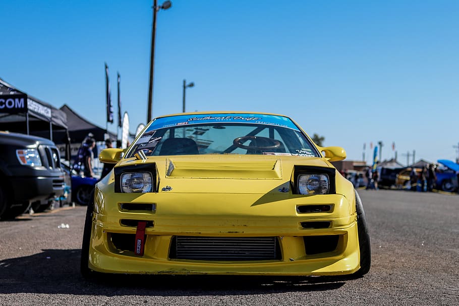 yellow sports car, vehicle, automobile, transportation, tire, HD wallpaper