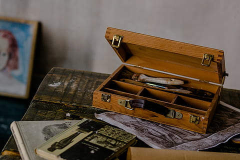painbrush in box, furniture, treasure, human, person, drawer HD wallpaper