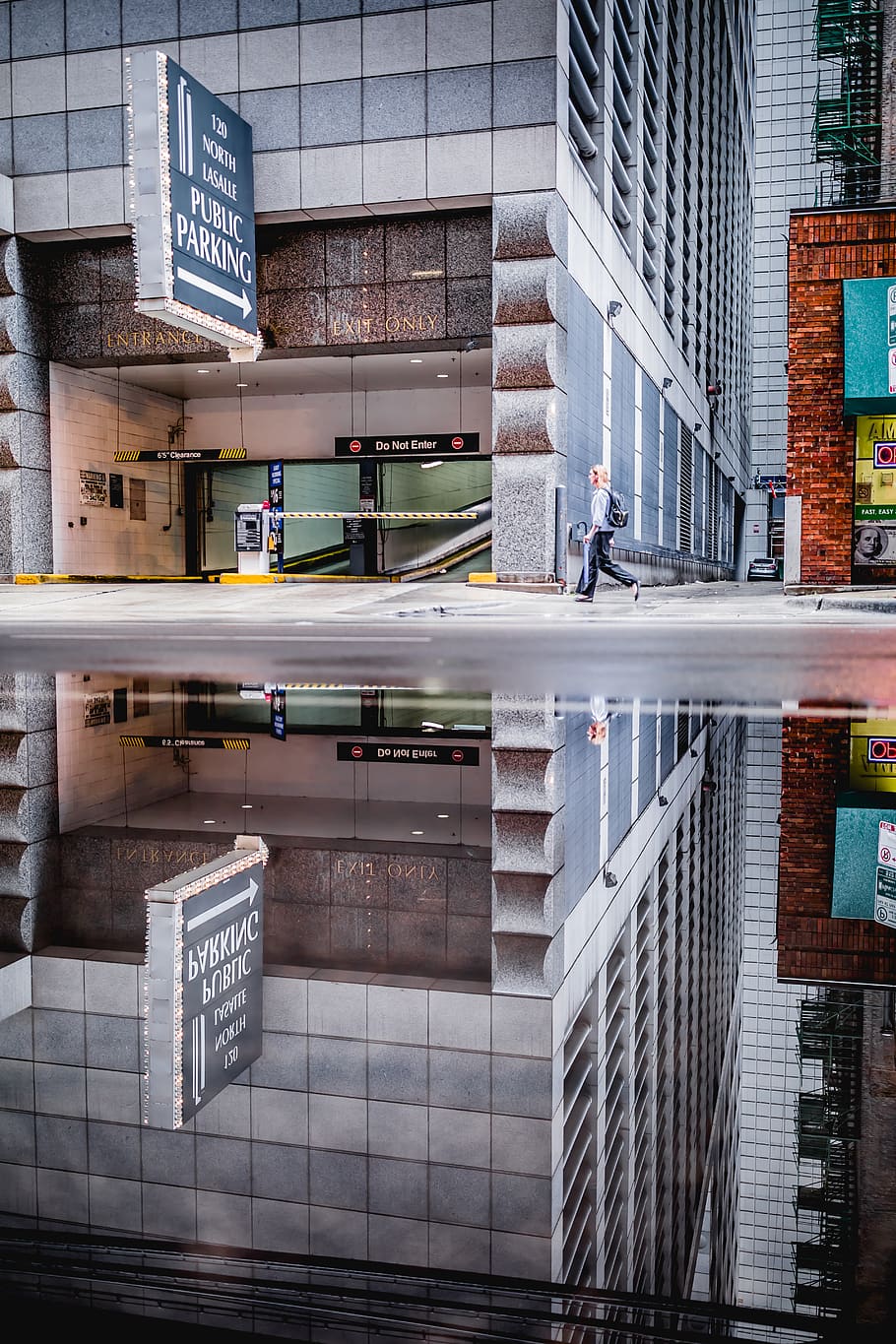 Reflection Of A Building, architecture, downtown, puddle, street HD wallpaper