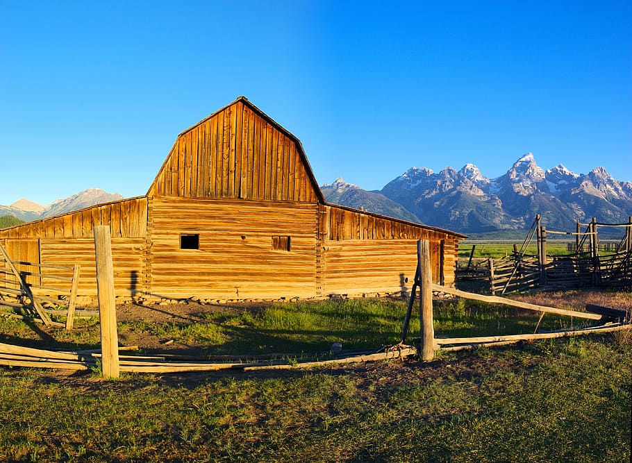 tetons rustic barn, farm, valley, grand, national, park, wyoming HD wallpaper