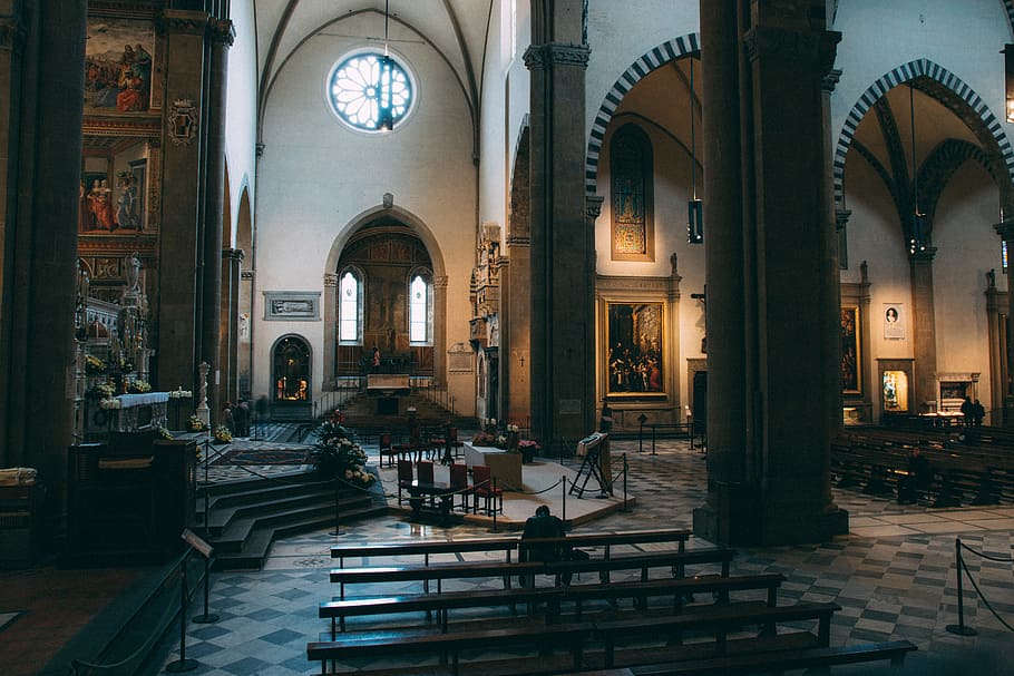 Black and White Cathedral, altar, arches, architectural design HD wallpaper