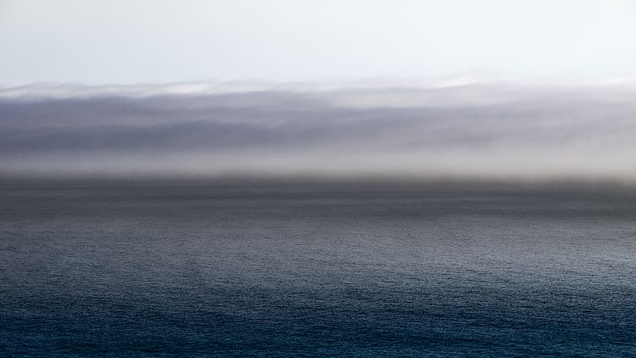 ocean, pacific, pch, horizon, fog, sanfran, blue, deep blue HD wallpaper