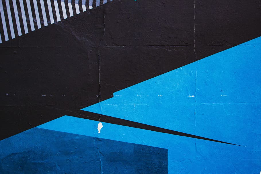 geometric, shape, wall, texture, white, black, blue, striped, HD wallpaper