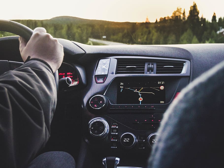 GPS on car dashboar, finland, kuusamo, interior, driver, arm