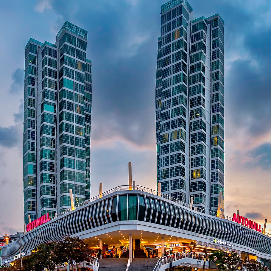 curtain buildings, city, urban, town, road, housing, condo, metropolis HD wallpaper