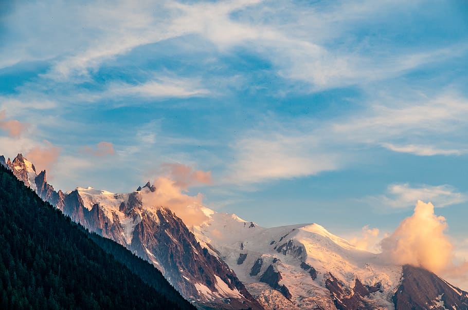 snow coated mountain, chamonix, cloud, argentière, france, nature HD wallpaper