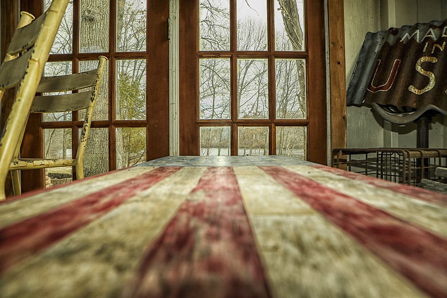 red, white, blue, table, bench, all, american, flag, us, usa HD wallpaper