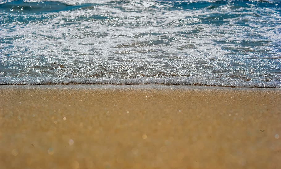 Seashore, beach, ocean, sand, water, land, wave, aquatic sport HD wallpaper