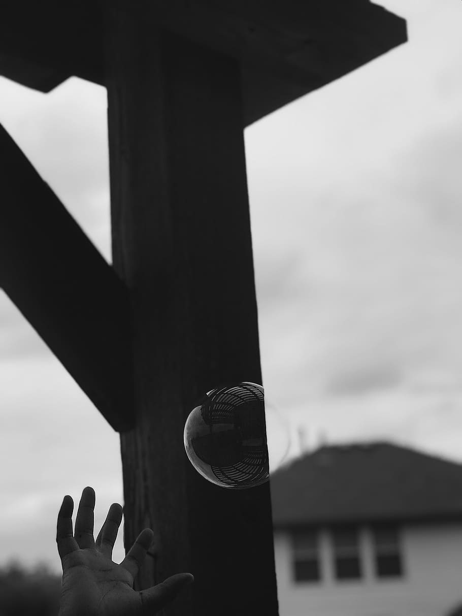bubble, bubbles, hand, reach, catch, wood, outside, human hand HD wallpaper