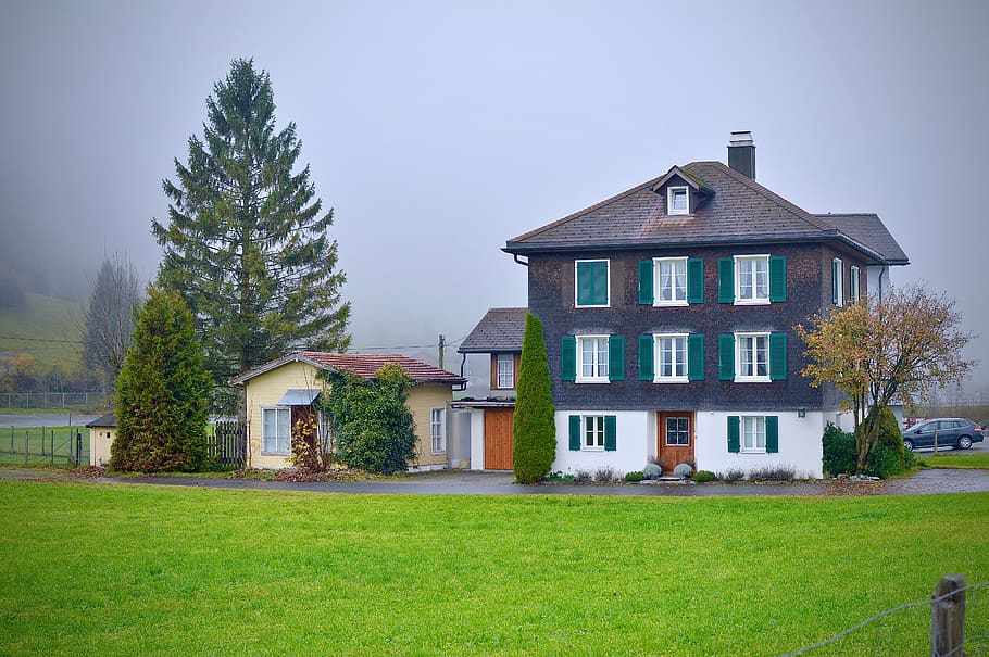 switzerland, interlaken, dream house, house in mountains, valley, HD wallpaper