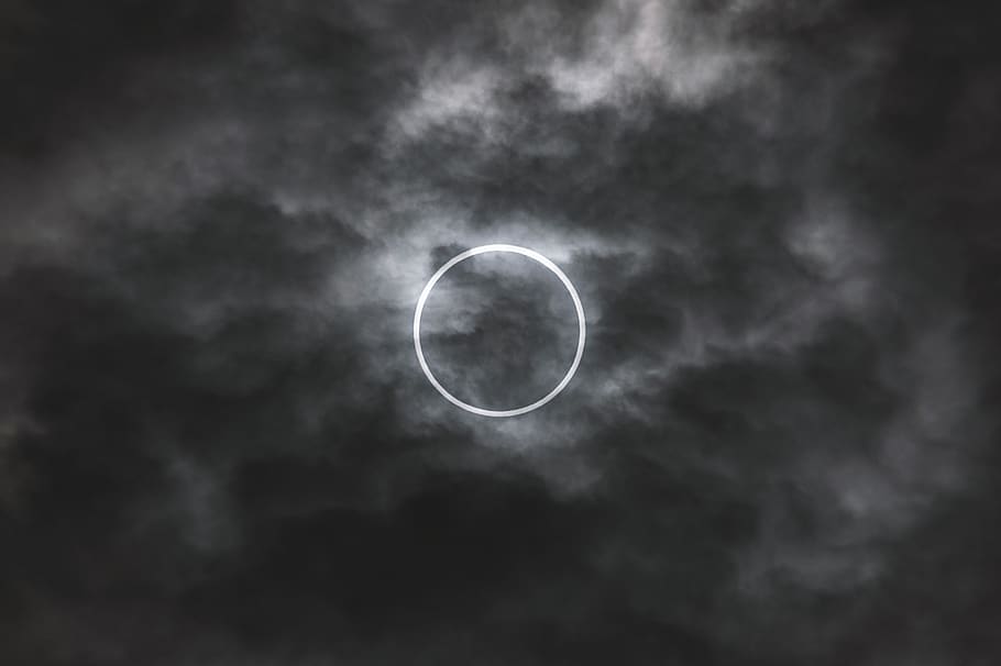 moon covered with grey clouds, eclipse, nature, outdoors, astronomy