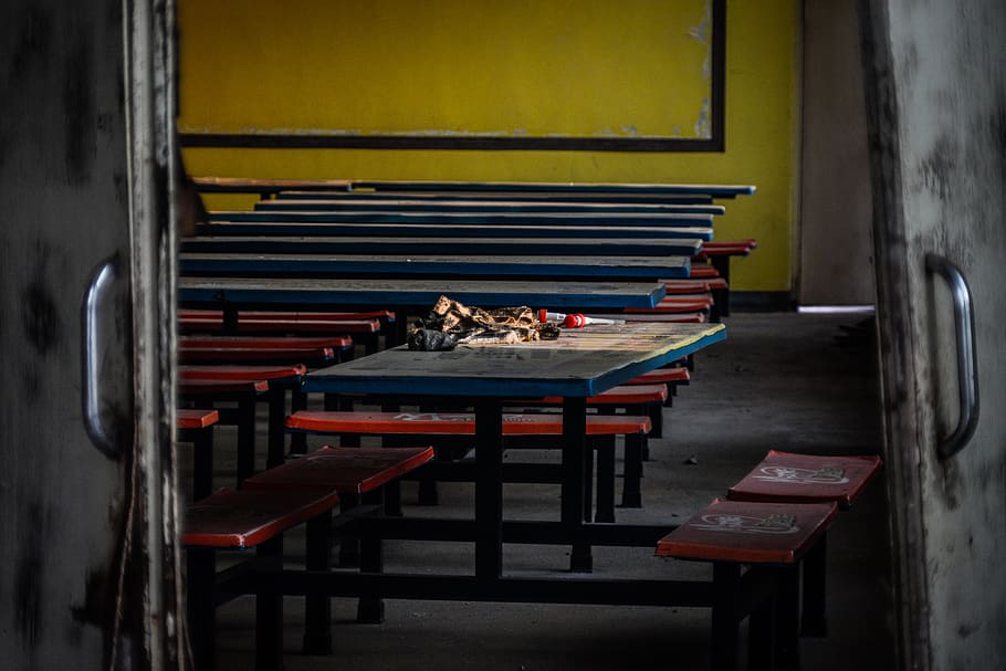 school, restaurant, door, dark, history, retro, seat, table HD wallpaper
