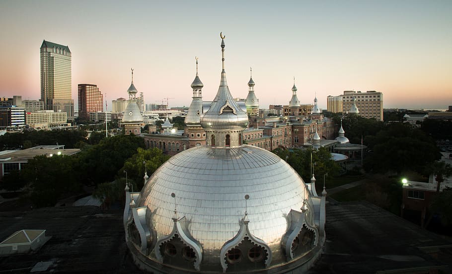 tampa, united states, drone, quadcopter, university, city, castle, HD wallpaper