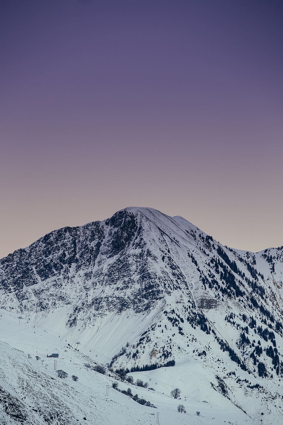 mountain, peak, summit, snow, winter, nature, view, trees, leaves HD wallpaper