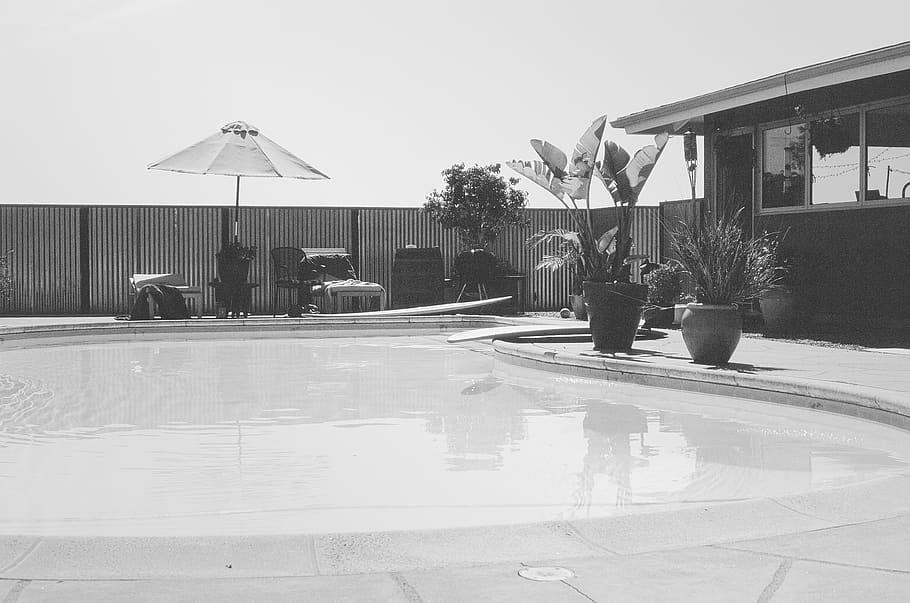 Grayscale Photography of Swimming Pool, black-and-white, architecture HD wallpaper