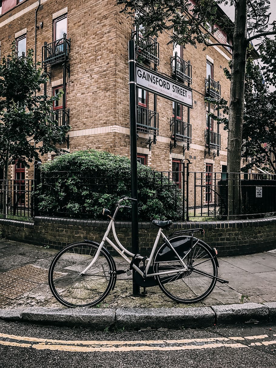 london, united kingdom, street, corner, old bicycle, england, HD wallpaper