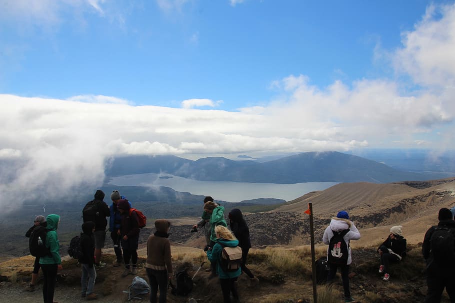 group of people, sky, cloud - sky, mountain, real people, leisure activity HD wallpaper